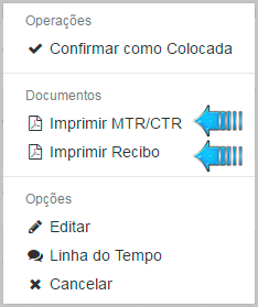 Impressão de MTR/CTR ou recibo